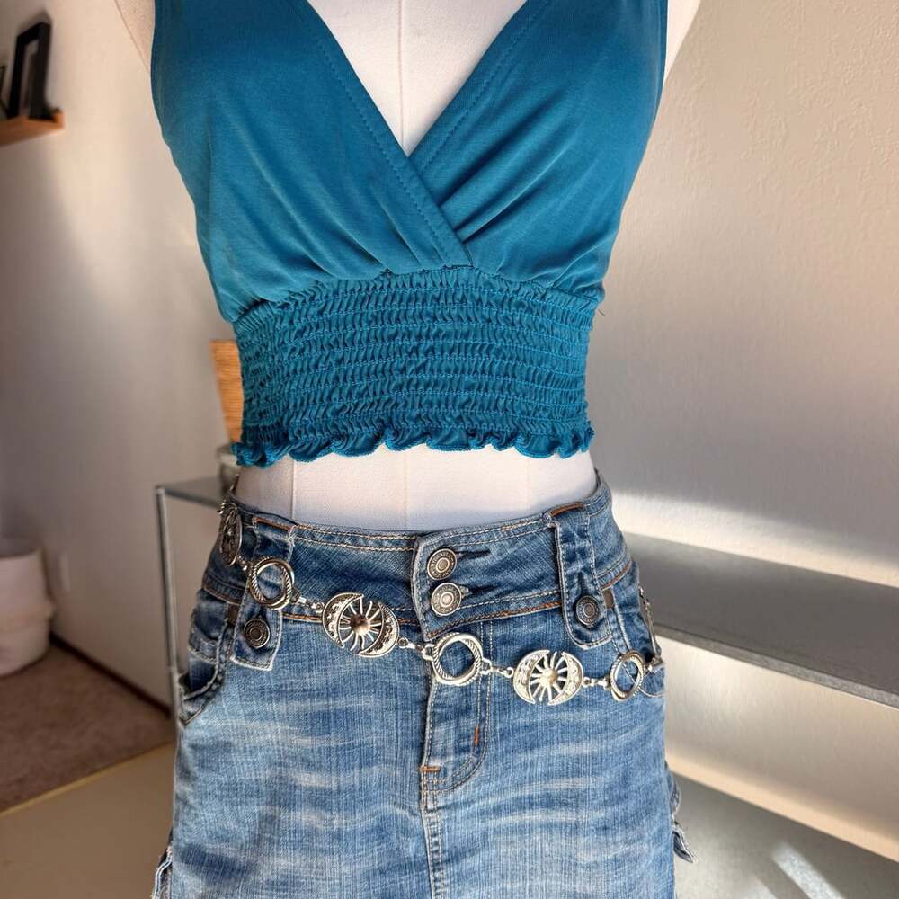 Vintage Sun Moon Concho Chain Belt Silver Size 24.5-45 Boho Western